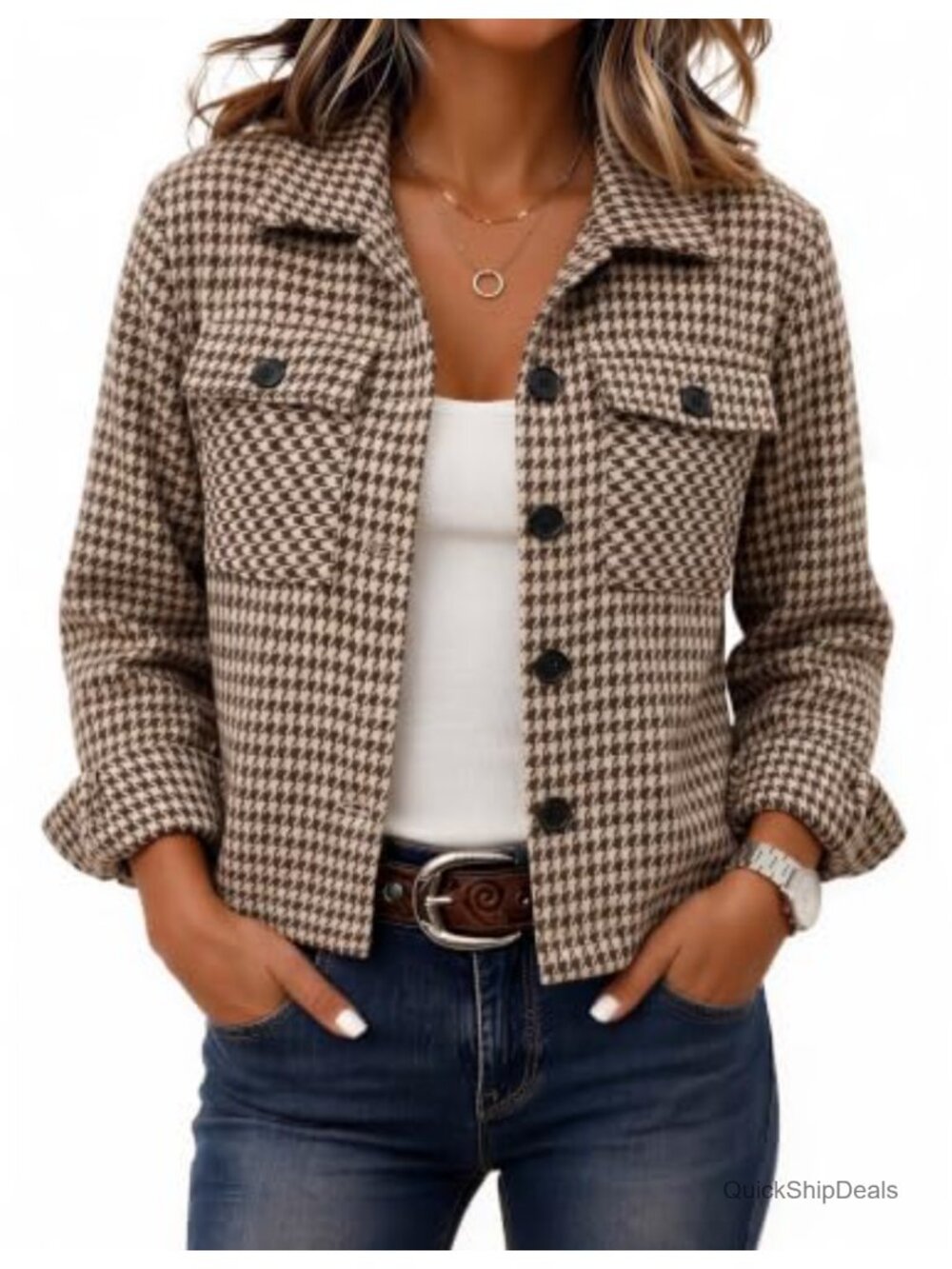 Cropped Plaid Flannel Shacket Jacket Long Sleeve Button Front Casual